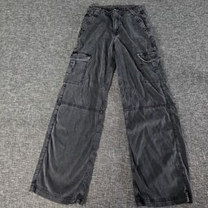 American Eagle High Super Rise Baggy Wide Leg Black Cargo Jeans Size 00